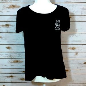 Tucker & Tate Black T-Shirt Junior Size XL 14/16 Love Peace Rear Vent Crew Neck